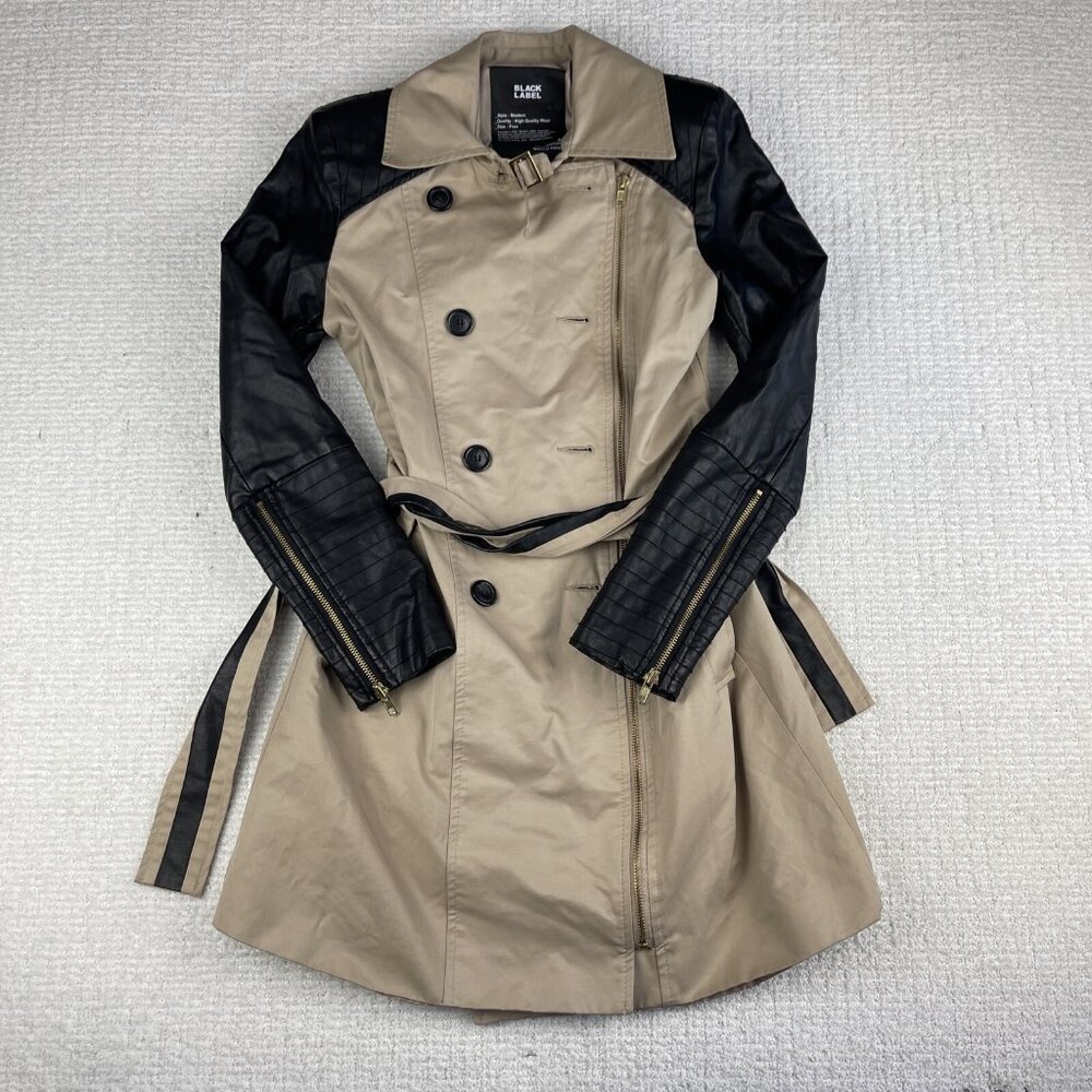 Black Label Korea Women's Coat Beige & black Integrated belt Size Free See descr